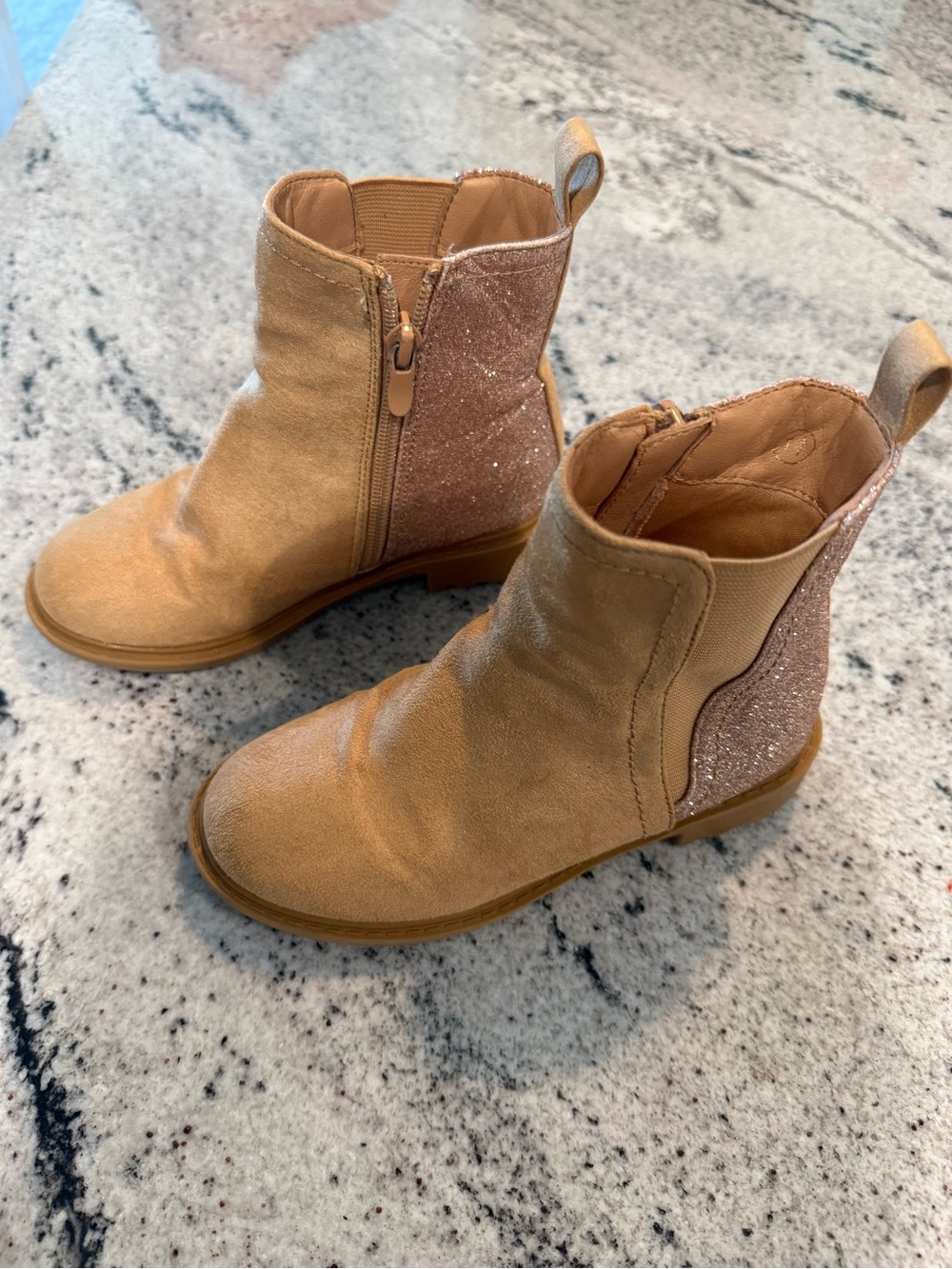 Girls Tan Chelsea Boots with Glitter Heel